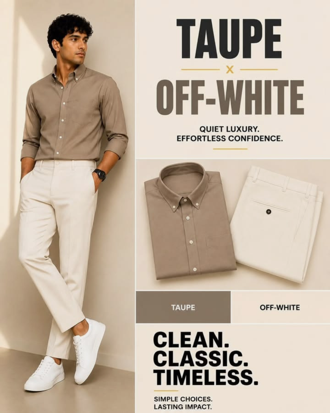 Shirt & Pant Set Collection | Taupe + Off White