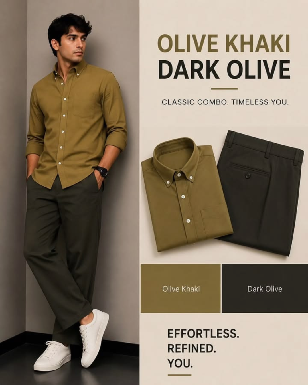 Shirt & Pant Set Collection | Olive Khaki + Dark Olive