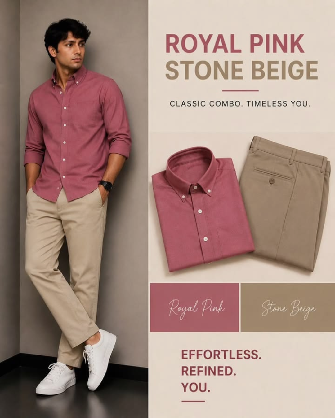 Shirt & Pant Set Collection | Royal Pink + Stone Beige