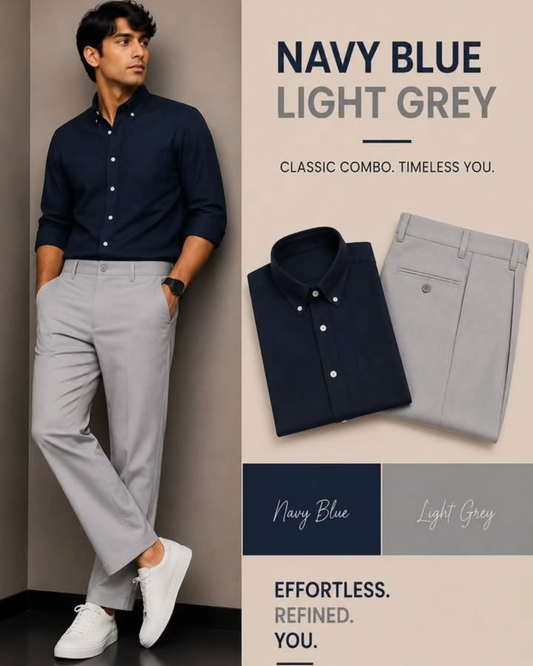Shirt & Pant Set Collection | Navy Blue + Light Grey